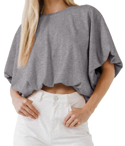 Women's Crewneck Crop Tops Short Sleeve Casual Loose Cropped T-Shirt