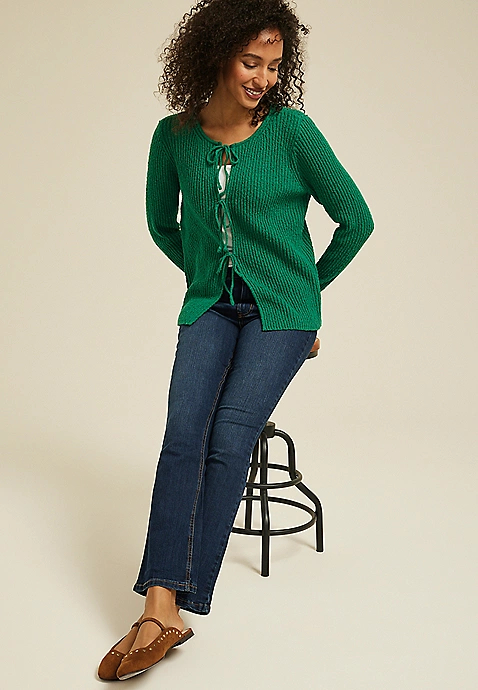 Tie Front Ribbed Cardigan