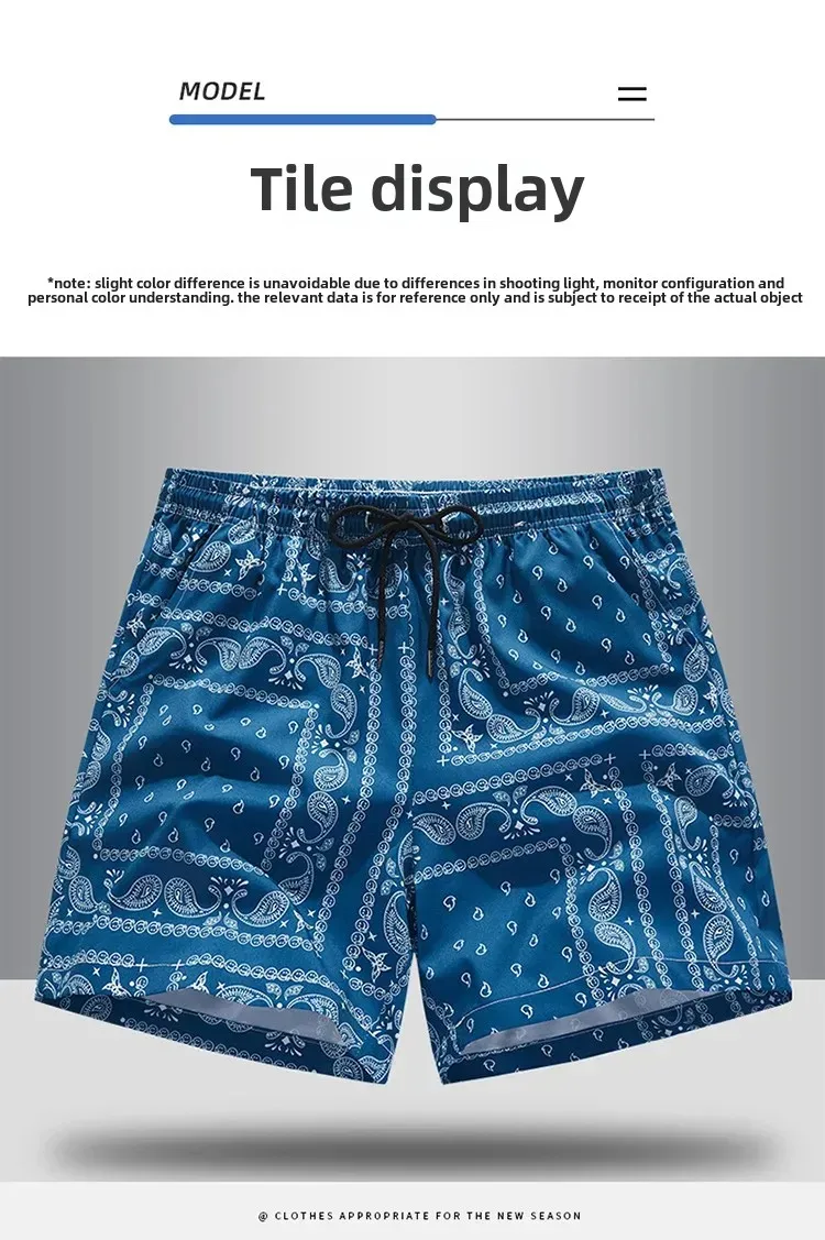 Shorts De Playa Casuales Para Hombre Estilo Trendy Verano Geom&eacute;trico Algod&oacute;n 100% Cintura Alta Largo Hasta La Rodilla display picture 10