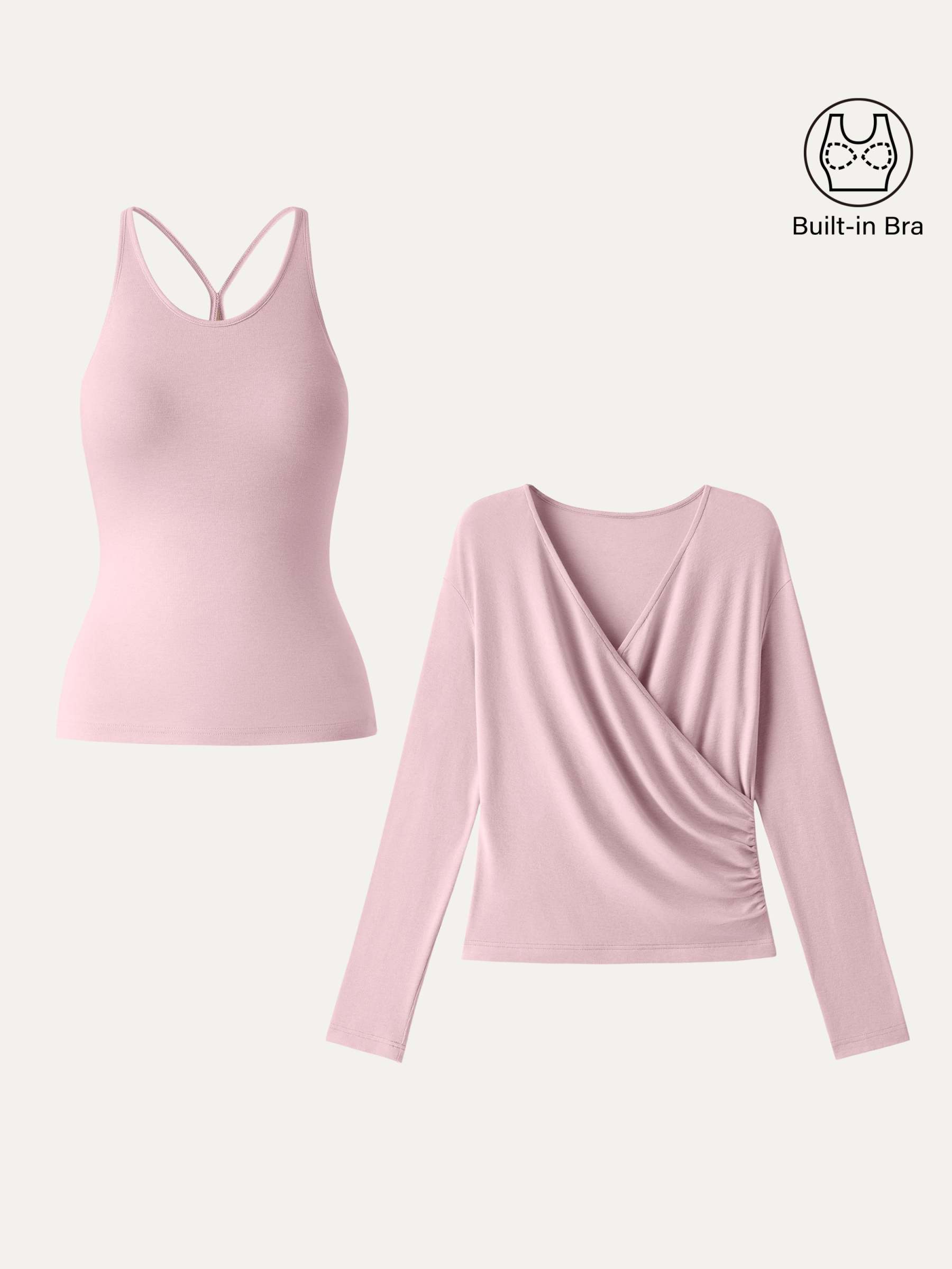 LiteWarm Two-Piece Set Cami with Surplice Ruched Built-In Bra Top