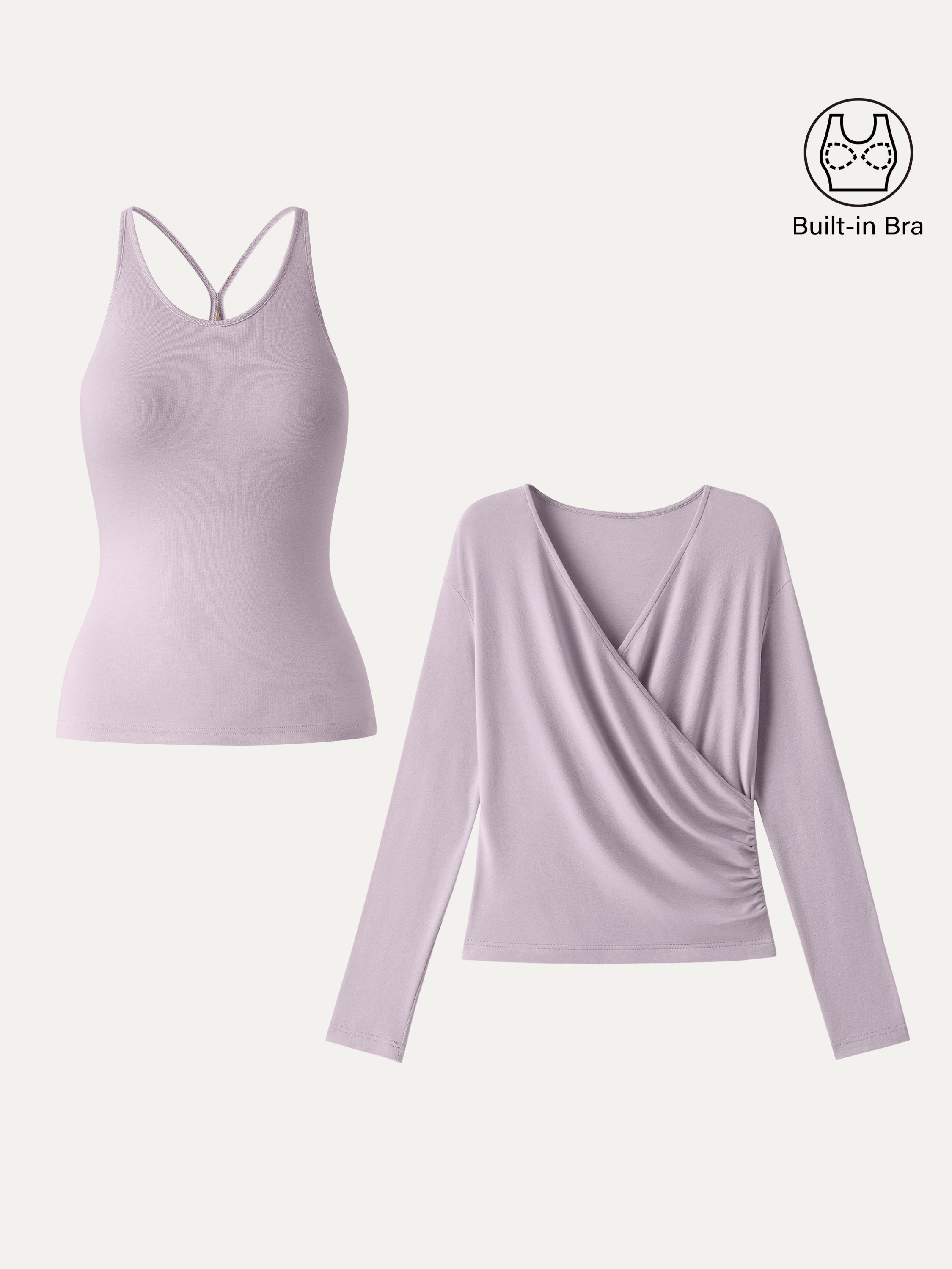 LiteWarm Two-Piece Set Cami with Surplice Ruched Built-In Bra Top