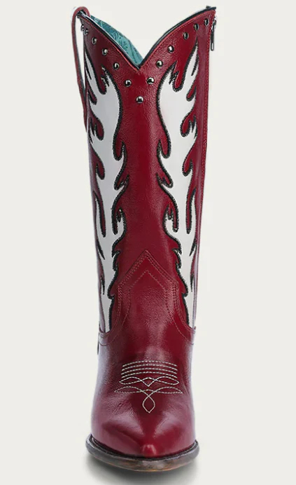 A4623 Embroidery Leather Red Lighting Boots