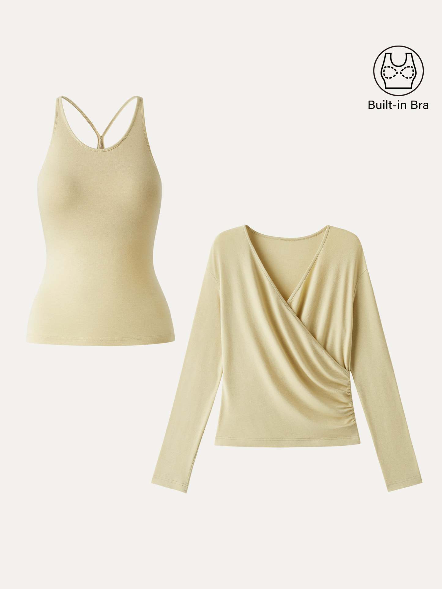 LiteWarm Two-Piece Set Cami with Surplice Ruched Built-In Bra Top