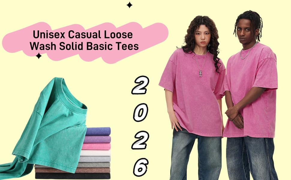 Oversized Tshirts Casual Loose Fit Wash Solid Basic Tee Tops