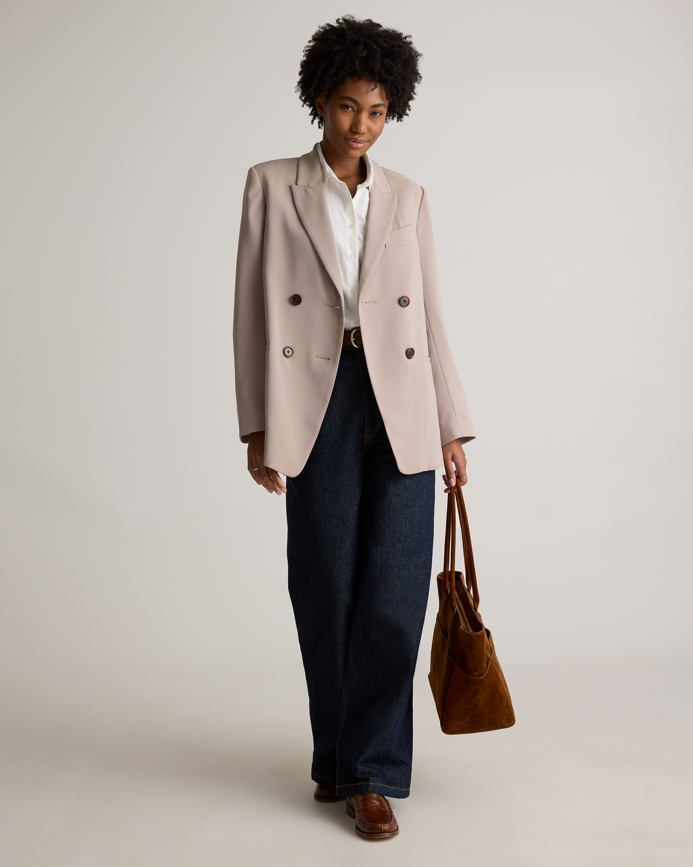 Stretch Crepe Relaxed Double-Breasted Blazer