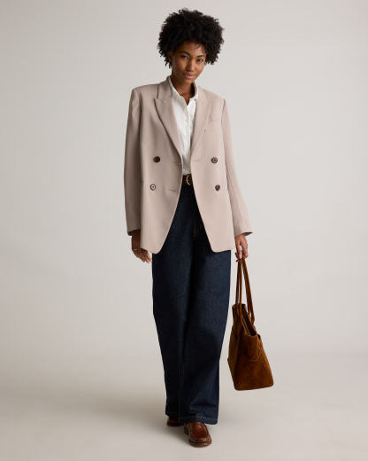 Stretch Crepe Relaxed Double-Breasted Blazer