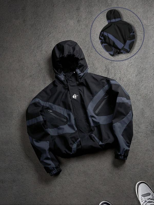 Men's High Street Patchwork Tracksuit Reflective Windbreaker Jacket Athletic Joggers Techwear Set