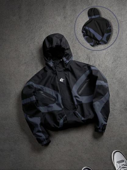 Men's High Street Patchwork Tracksuit Reflective Windbreaker Jacket Athletic Joggers Techwear Set