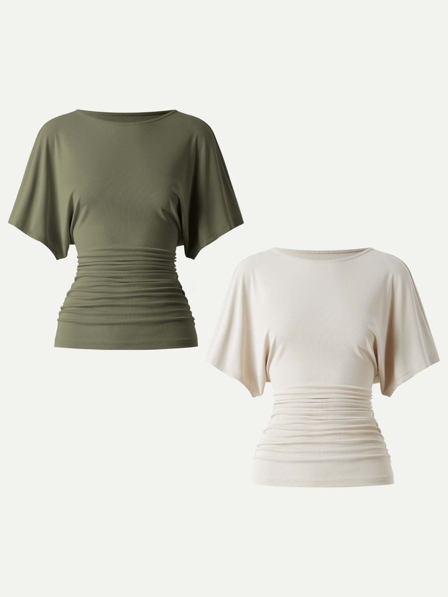 Effortless Boatneck Batwing Sleeve Side Ruched Top