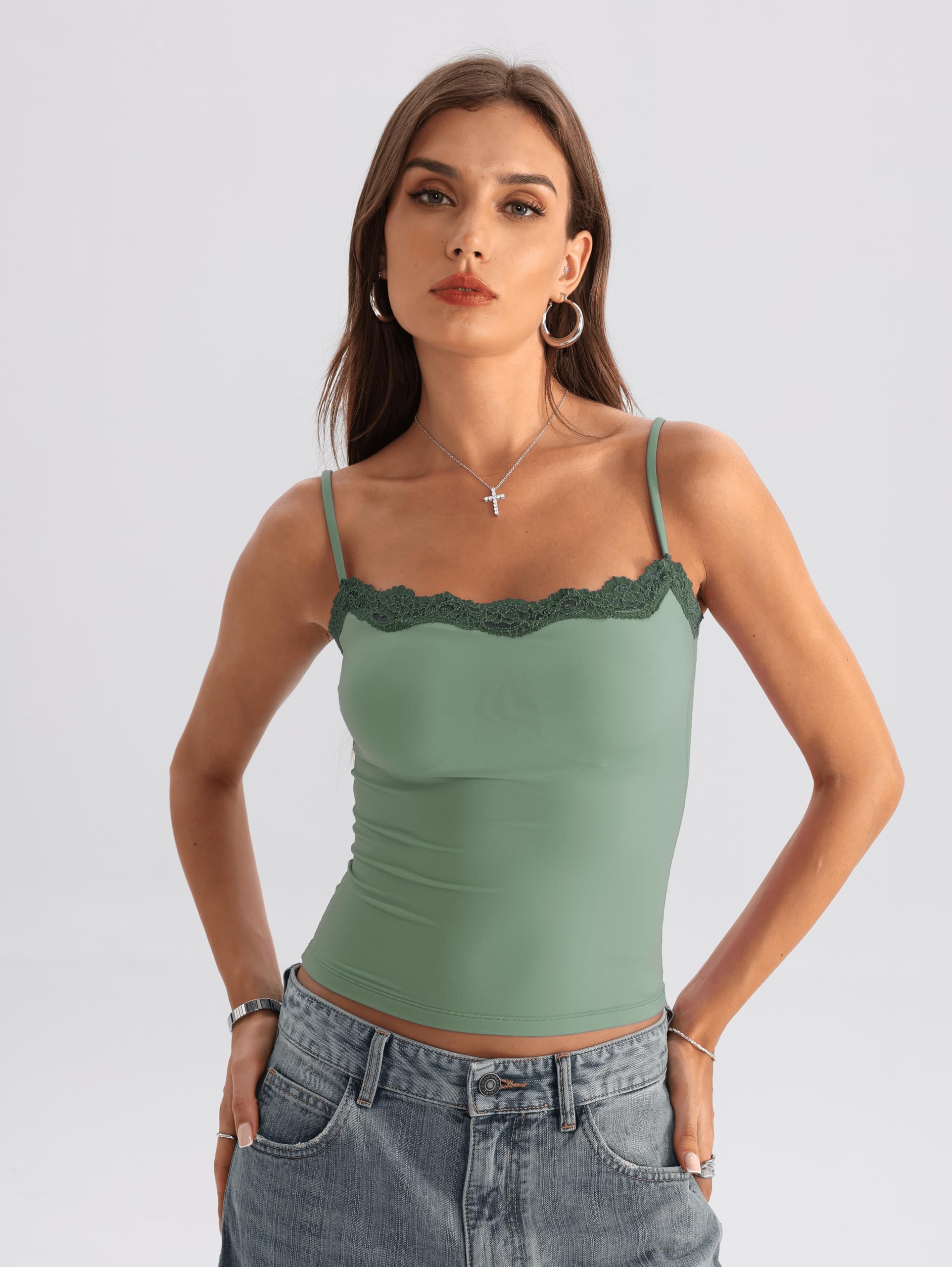 Women's Padded Lace Cami Top Double Lined Sexy Tank Top