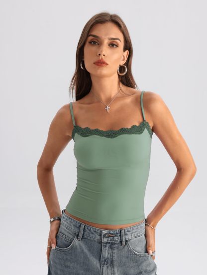 Women's Padded Lace Cami Top Double Lined Sexy Tank Top