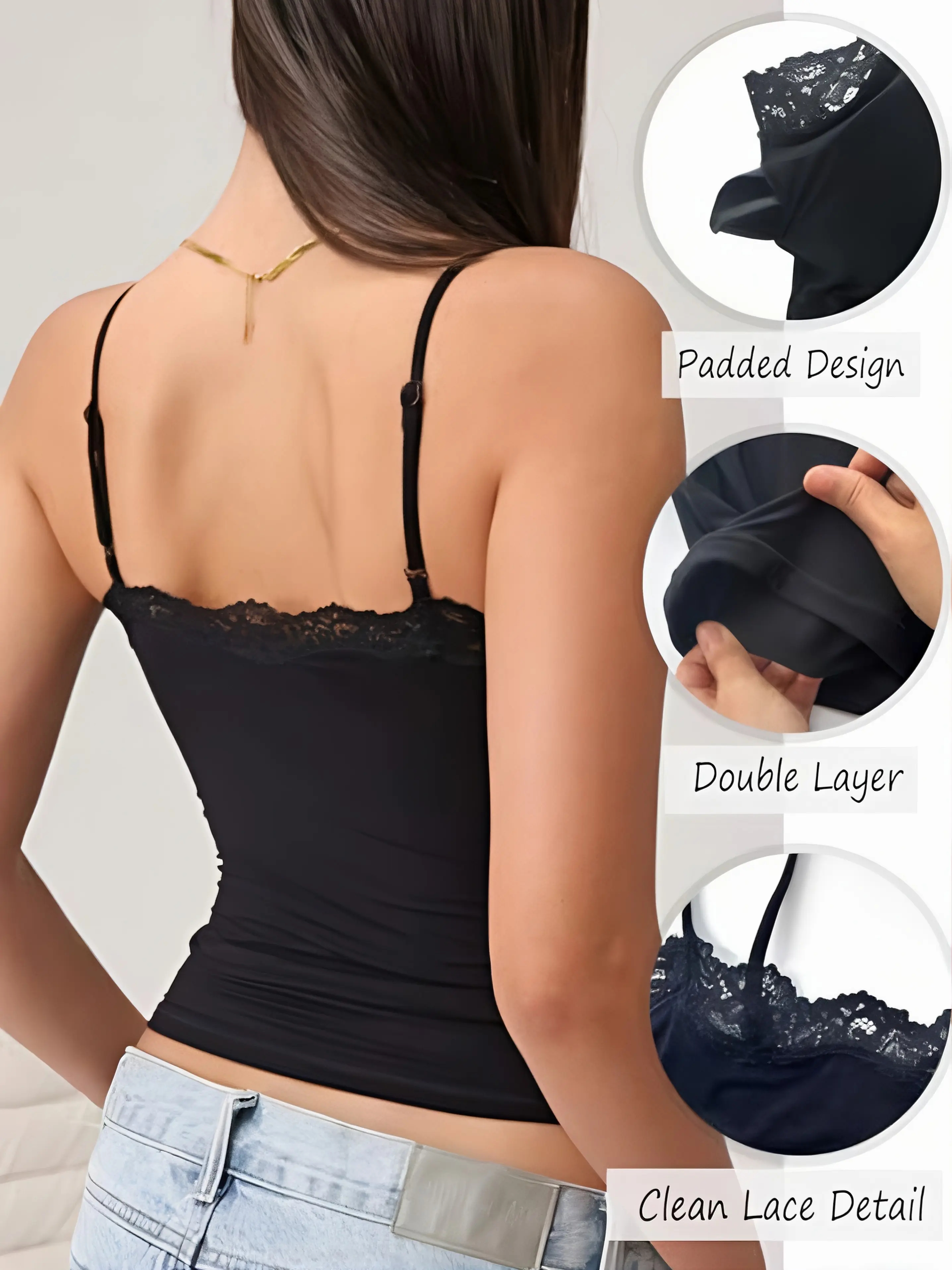 Women's Padded Lace Cami Top Double Lined Sexy Tank Top