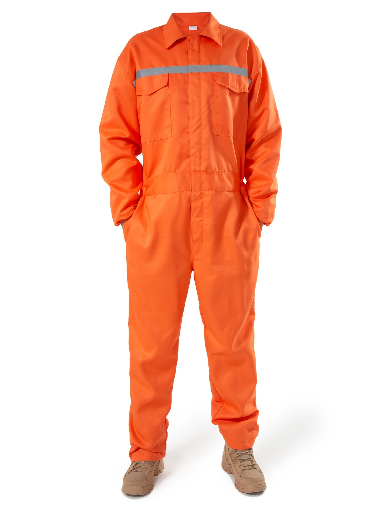 Men's Reflective Stripe Coverall Durable Industrial Mechanic Workwear One Piece Jumpsuit for Safety & Comfort