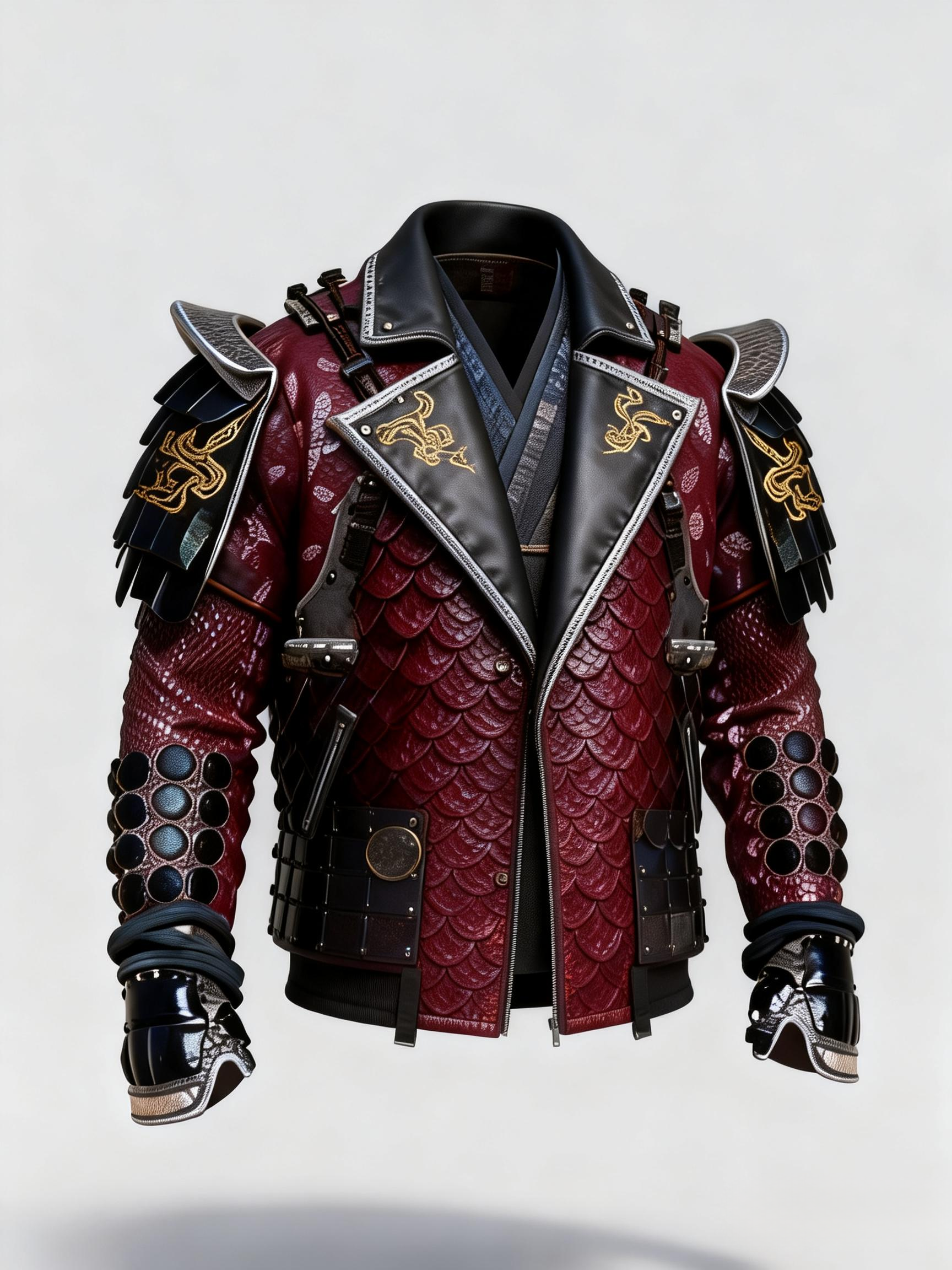 Men's Grey Samurai Biker Jacket Golden Snake Embroidery Gothic Cosplay Jacket