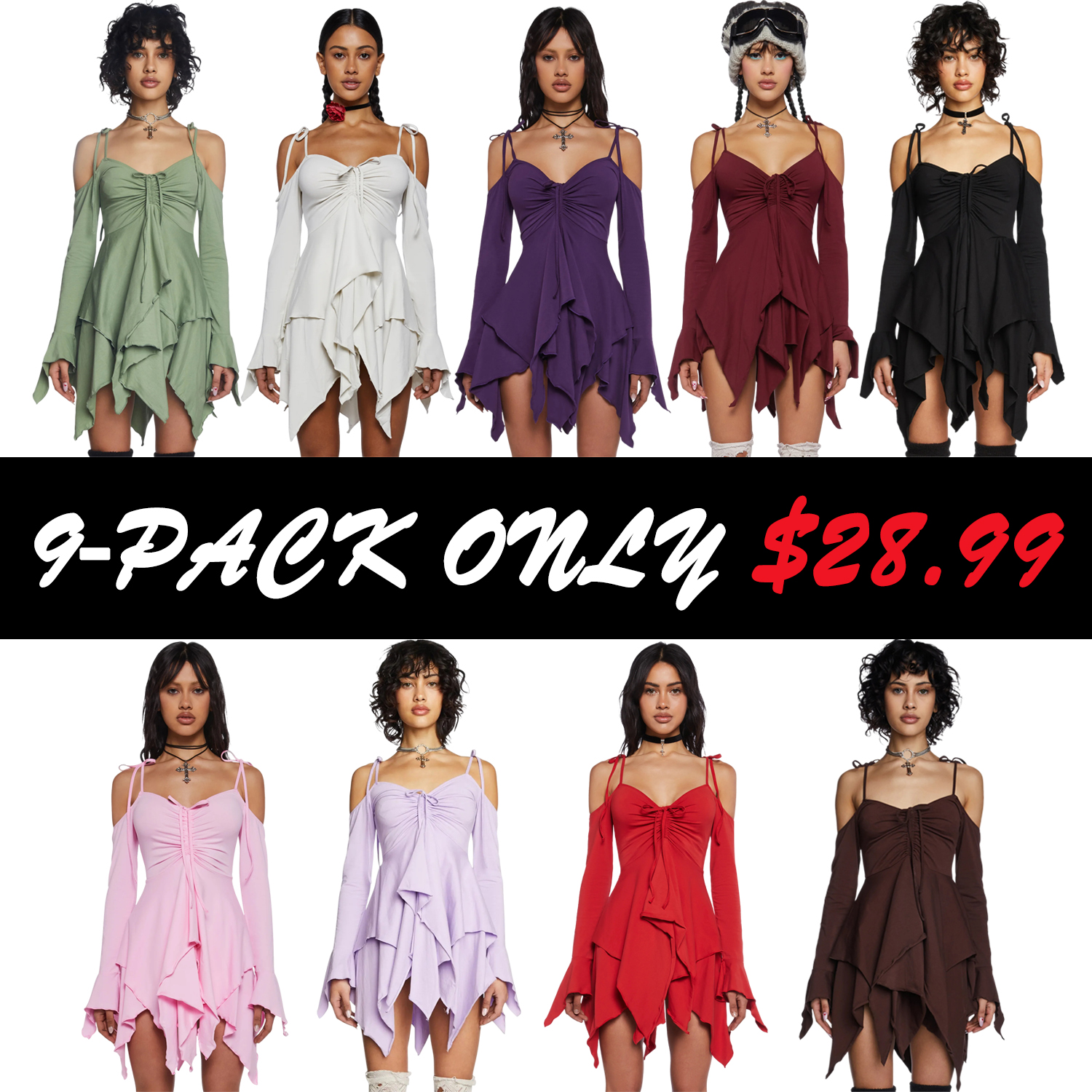 Women's Fairies Handkerchief Dress Cold Shoulder Ruffle Mini Dress