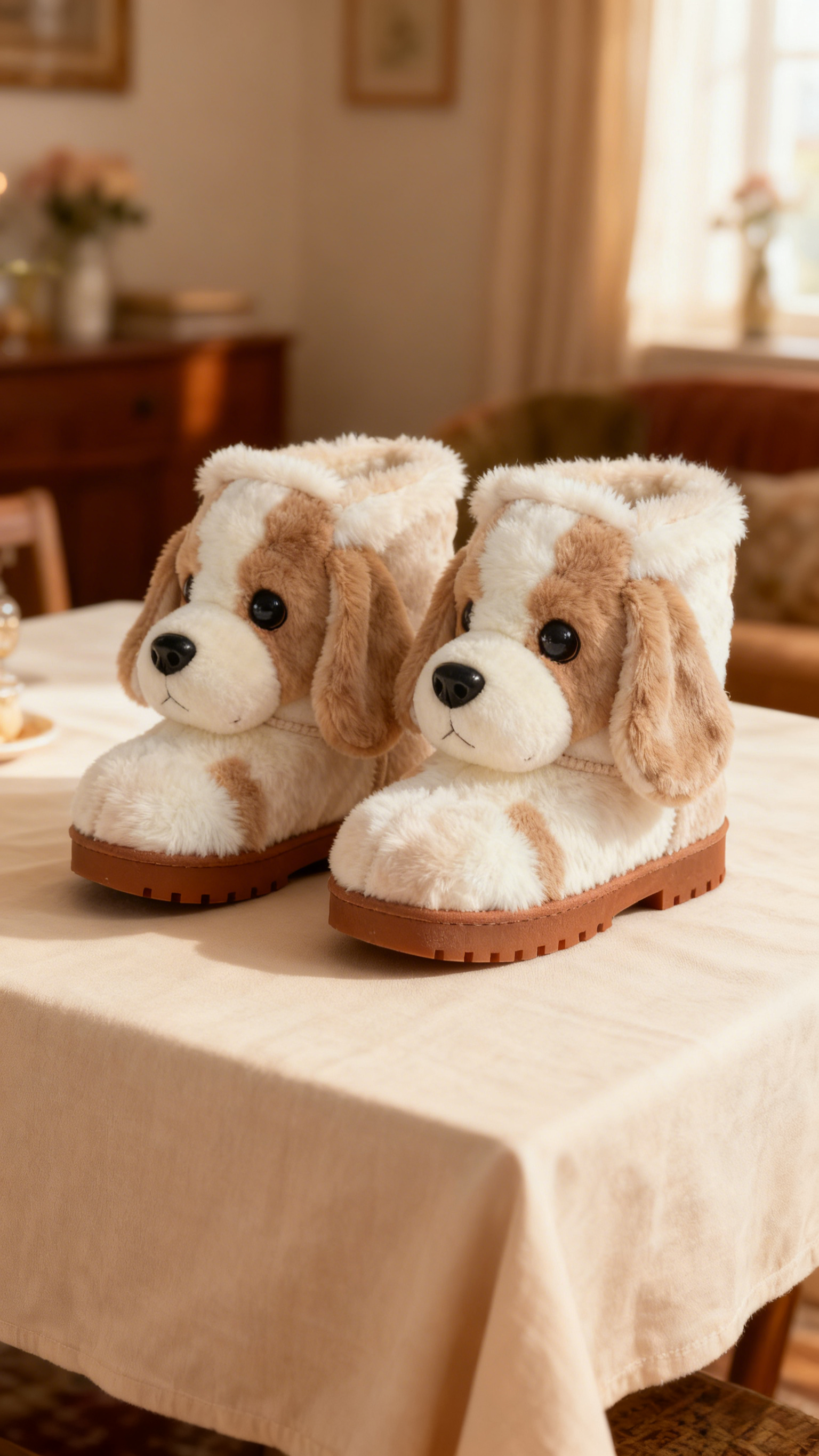 3D Playful Cockapoo Puppy Plush Snow Boots Fleece-Lined Non-slip Thick-soled Boots