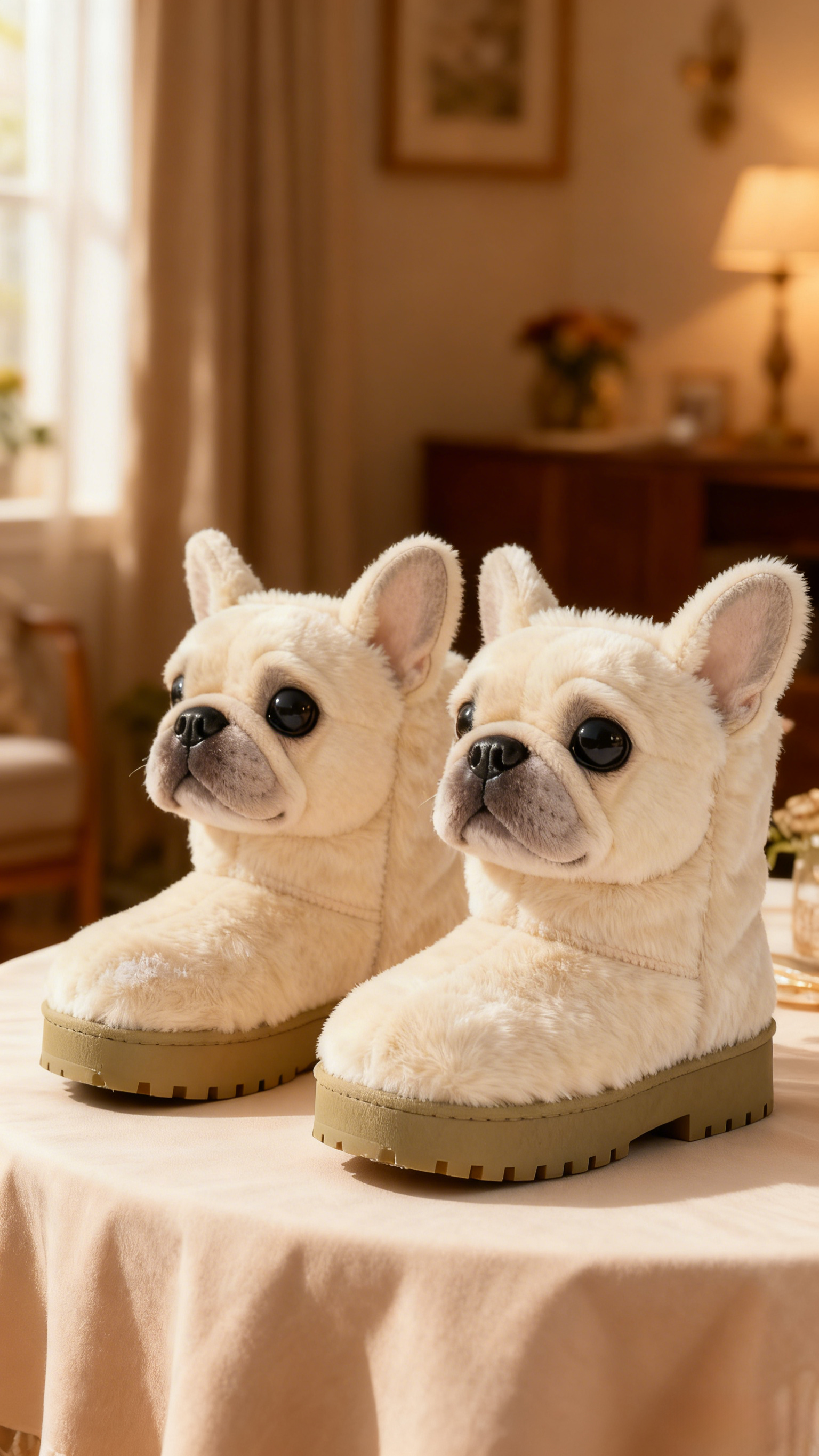 3D Adorable French Bulldog Plush Snow Boots Fleece-Lined Non-slip Thick-soled Boots