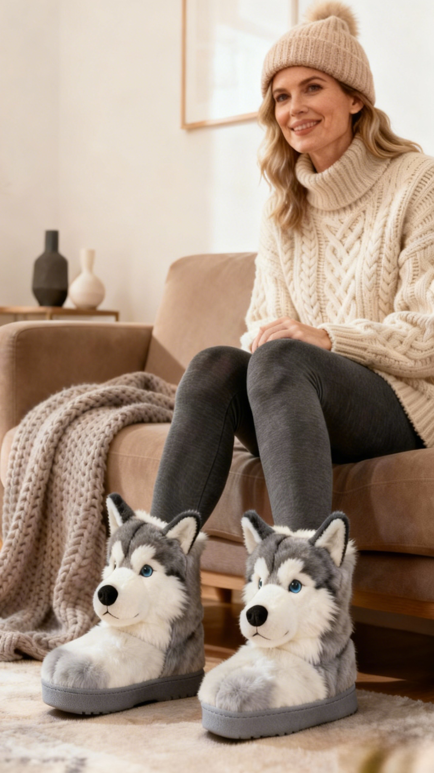 3D Cute Husky Plush Snow Boots 