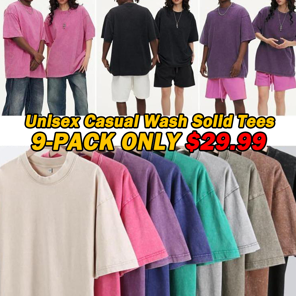 🔥Last Day Promotion🔥Unisex Casual Loose Wash Solid Basic Tees Vintage Oversized T-Shirt