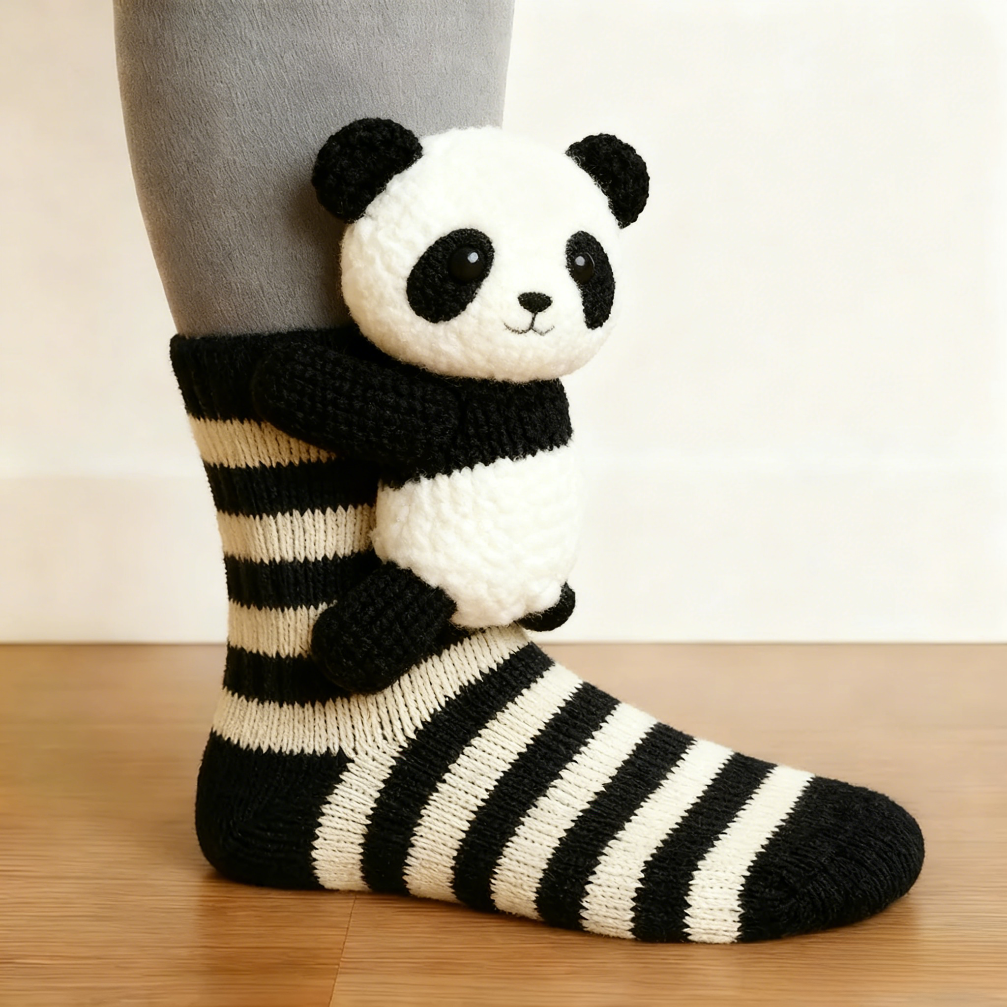 3D Cute Panda Socks - Black&White Striped 