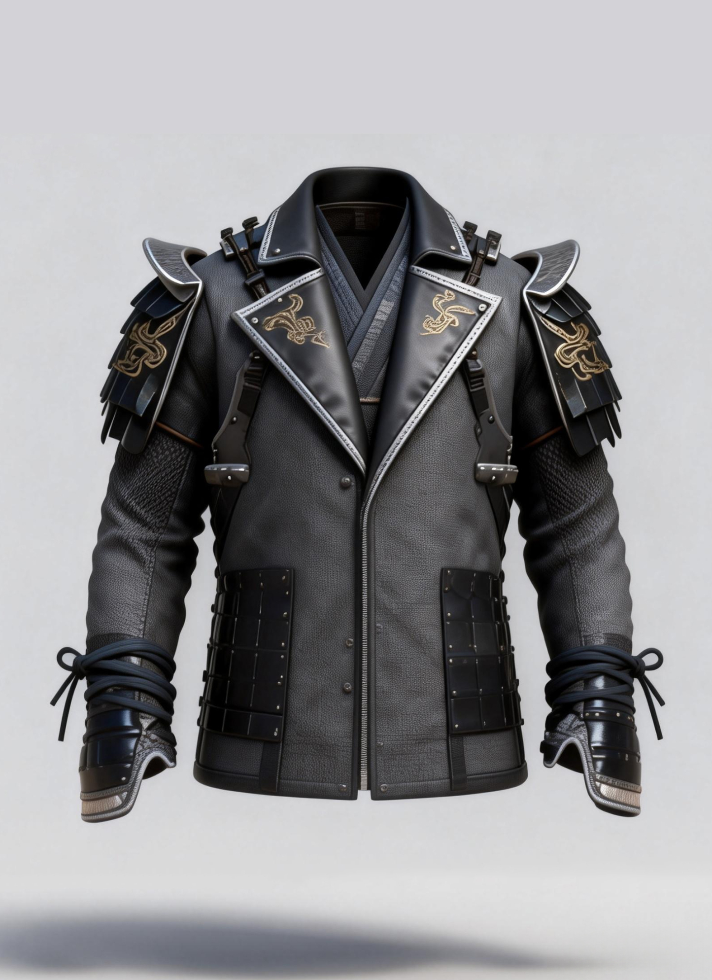 Men's Gothic Grey Leather Jacket Golden Snake Embroidery Cosplay Costume