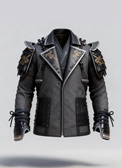 Men's Gothic Grey Leather Jacket Golden Snake Embroidery Cosplay Costume