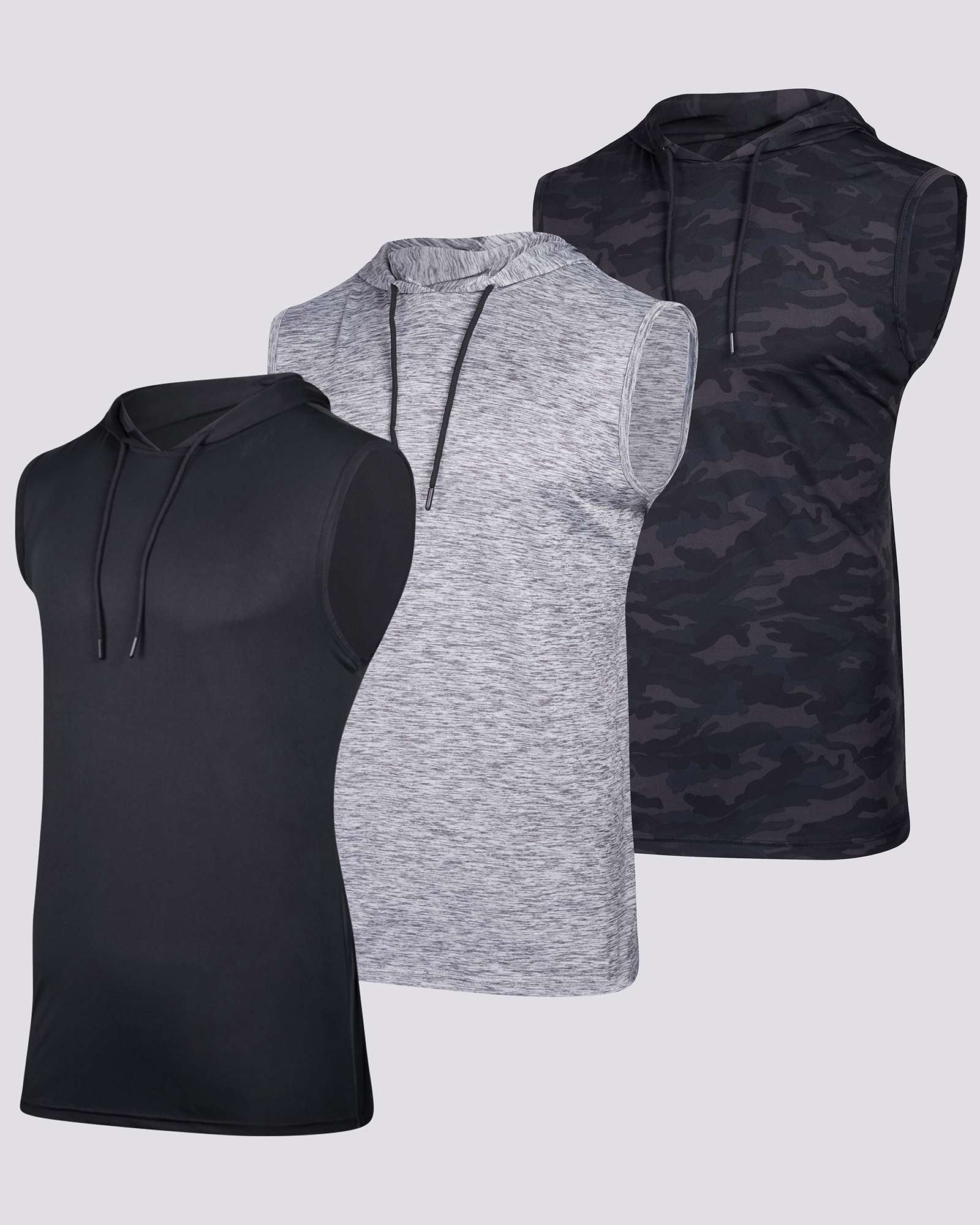 Men's Dry-Fit Active Hooded Tank Top Workout Drawstring Top (Available in Big & Tall)