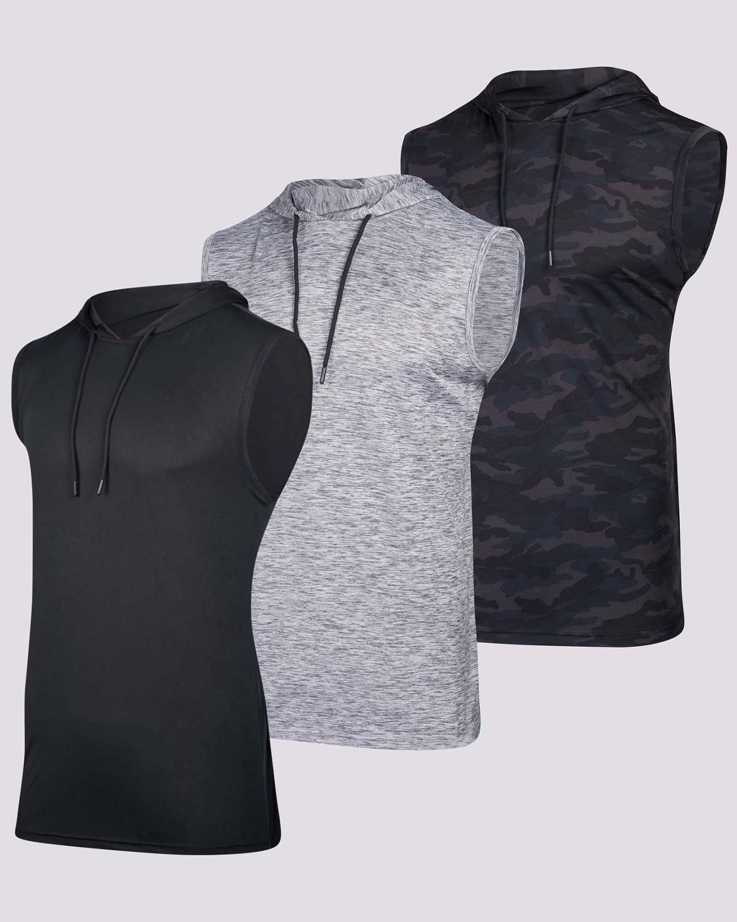 Men's Dry-Fit Active Hooded Tank Top Workout Drawstring Top (Available in Big & Tall)