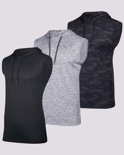 Men's Dry-Fit Active Hooded Tank Top Workout Drawstring Top (Available in Big & Tall)