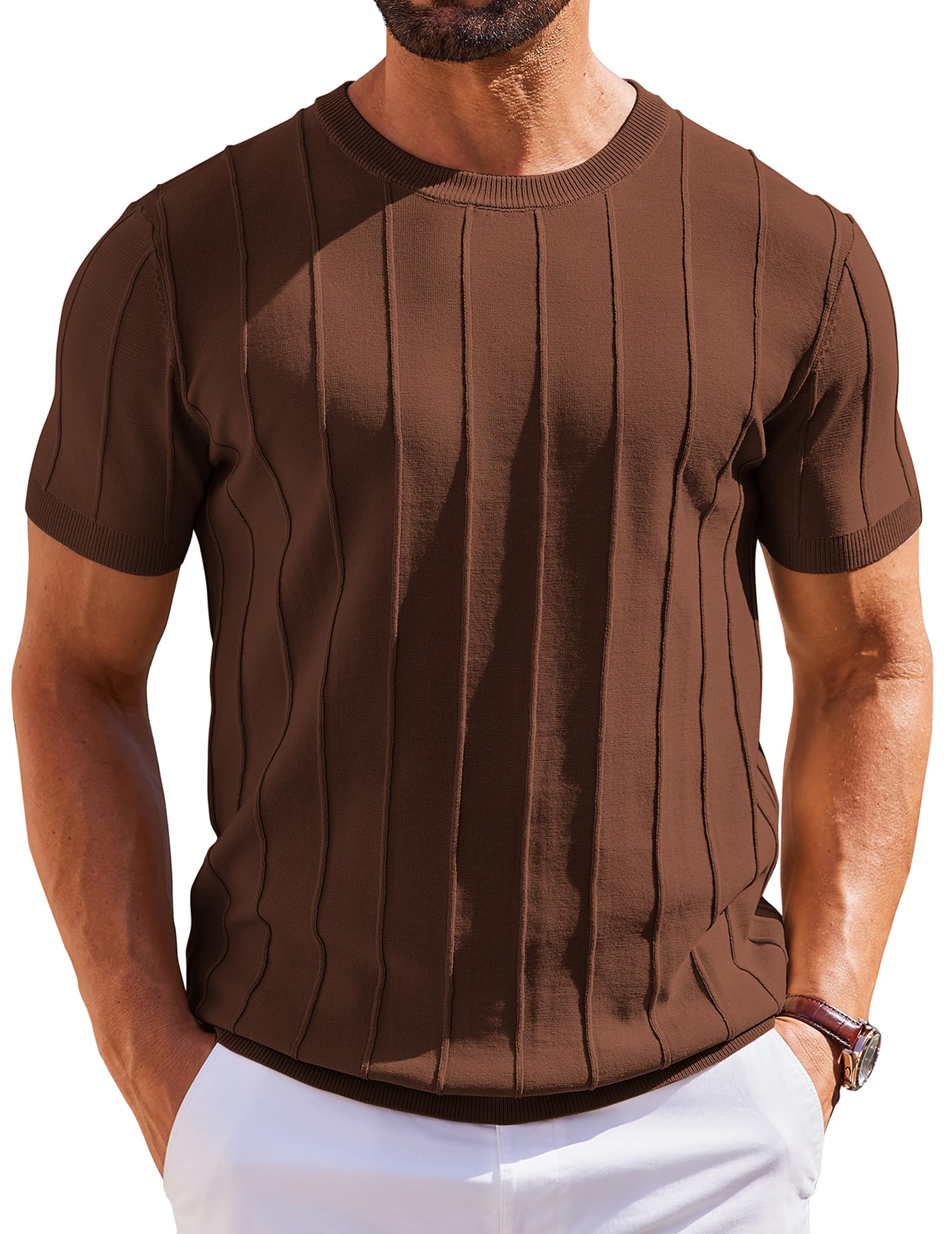 Men's Lightweight Ribbed Knit Short Sleeve T-Shirt