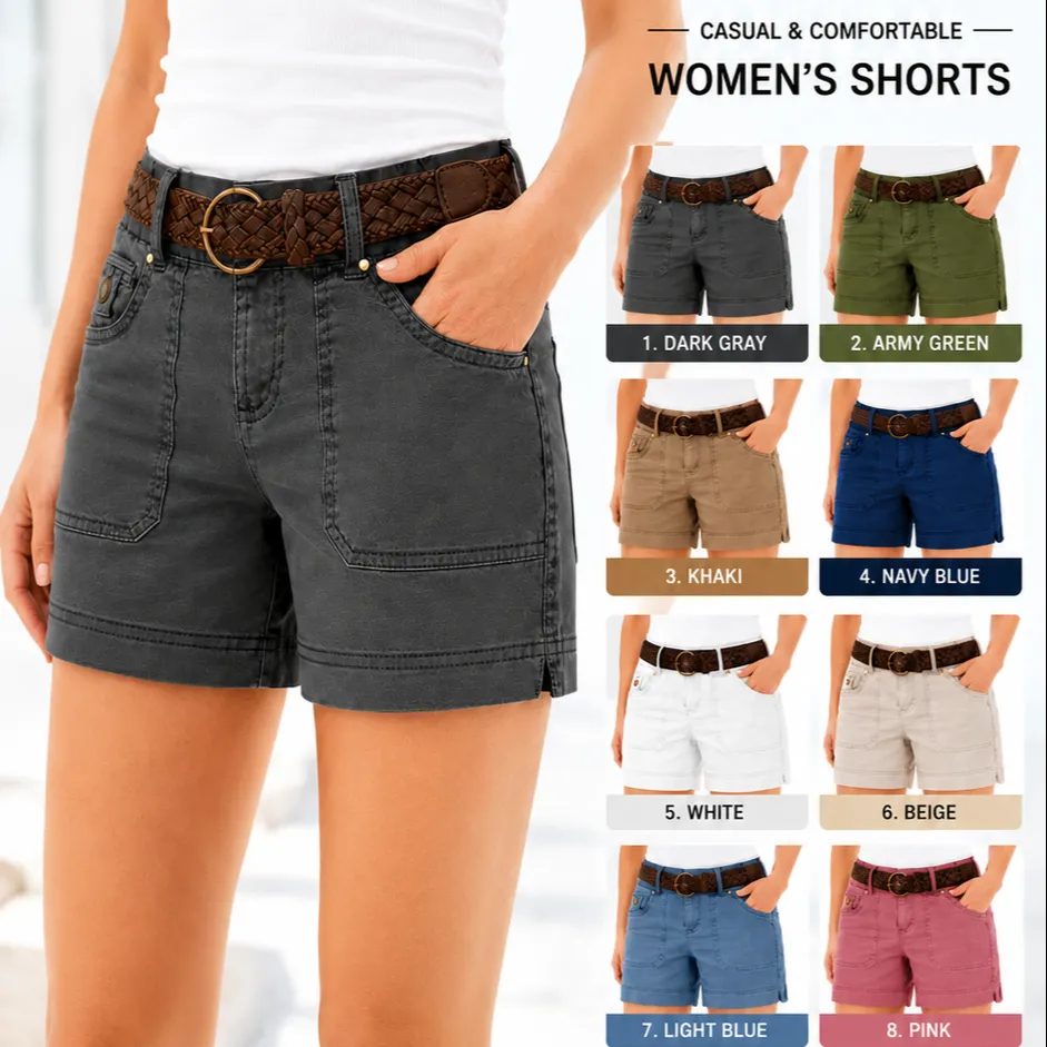 ⚡FINAL SALE⚡ 8-PACK Casual Summer Shorts – Split Side Flap Pocket Shorts Without Belt