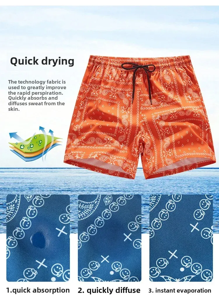 Shorts De Playa Casuales Para Hombre Estilo Trendy Verano Geom&eacute;trico Algod&oacute;n 100% Cintura Alta Largo Hasta La Rodilla display picture 3