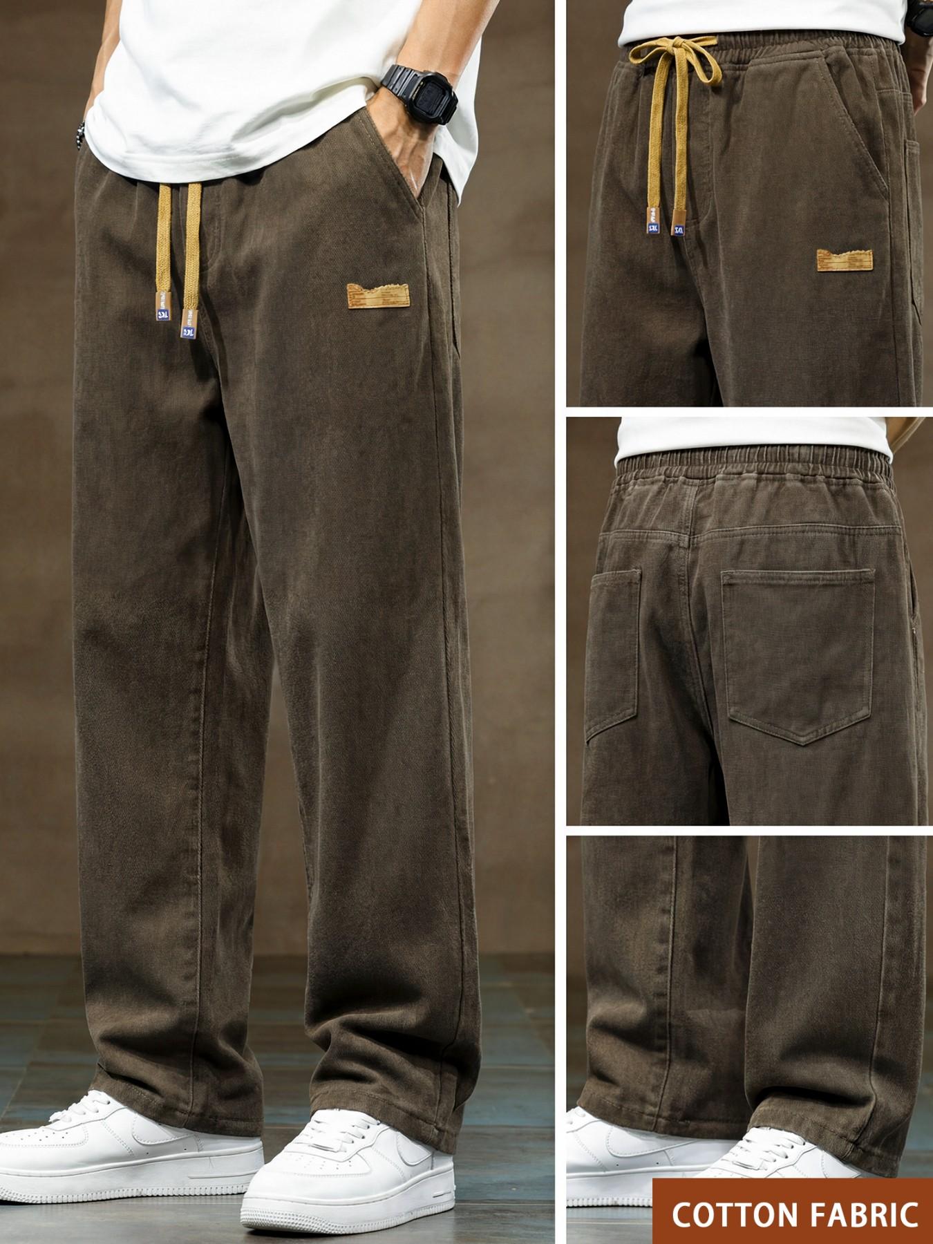 Men's drawstring waist straight-cut jeans, solid-colored Classic casual versatile non-stretch denim trousers, well-fitted straight-cut style, suitable for year-round wear, slightly smaller sizing recommended to order one size up