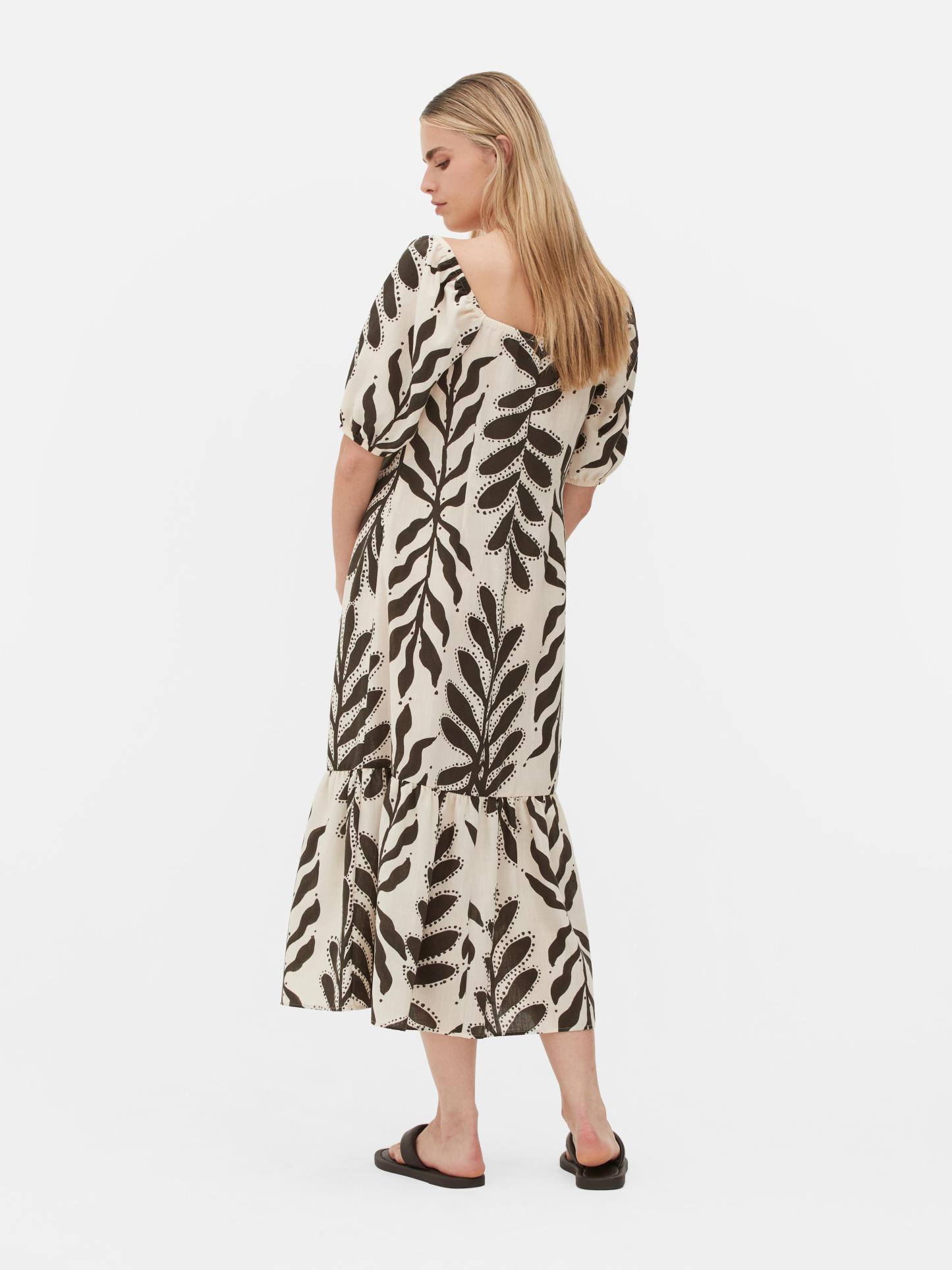 Robe Mi-Longue Imprimée À Smocks