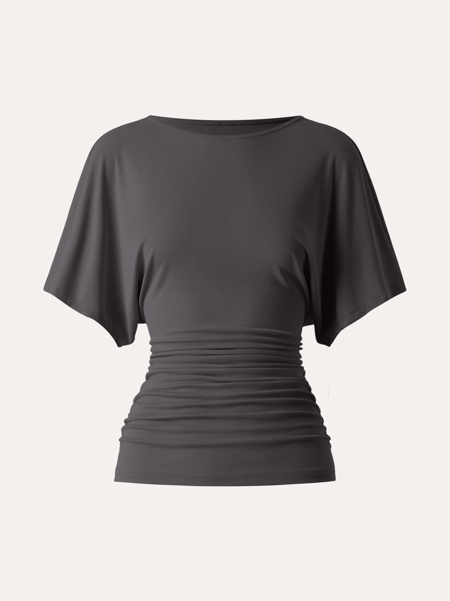 Effortless Boatneck Batwing Sleeve Side Ruched Top