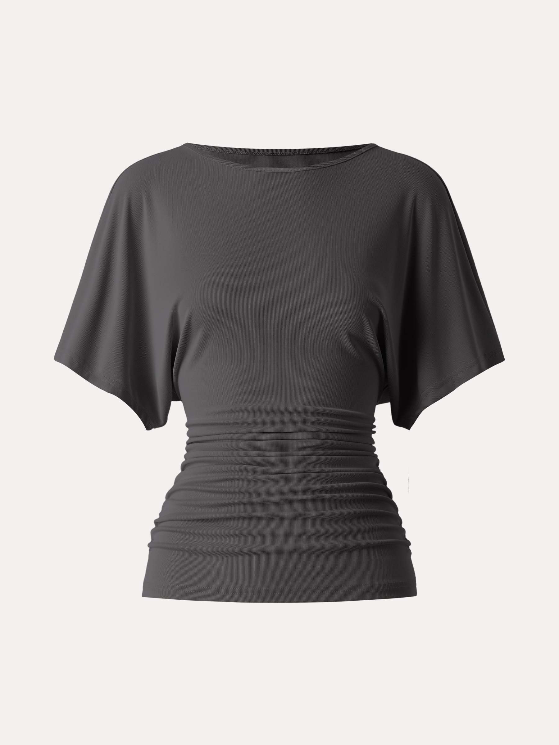 Effortless Boatneck Batwing Sleeve Side Ruched Top
