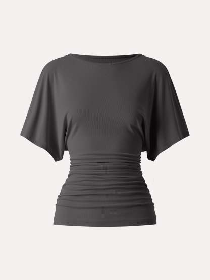 Effortless Boatneck Batwing Sleeve Side Ruched Top