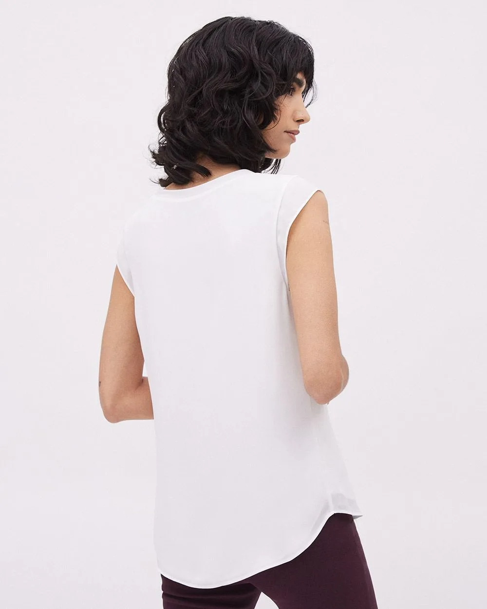 Basic Silky Crepe Cap Sleeve Blouse