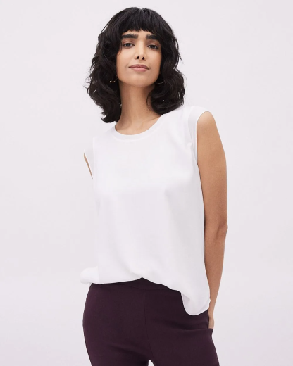 Basic Silky Crepe Cap Sleeve Blouse