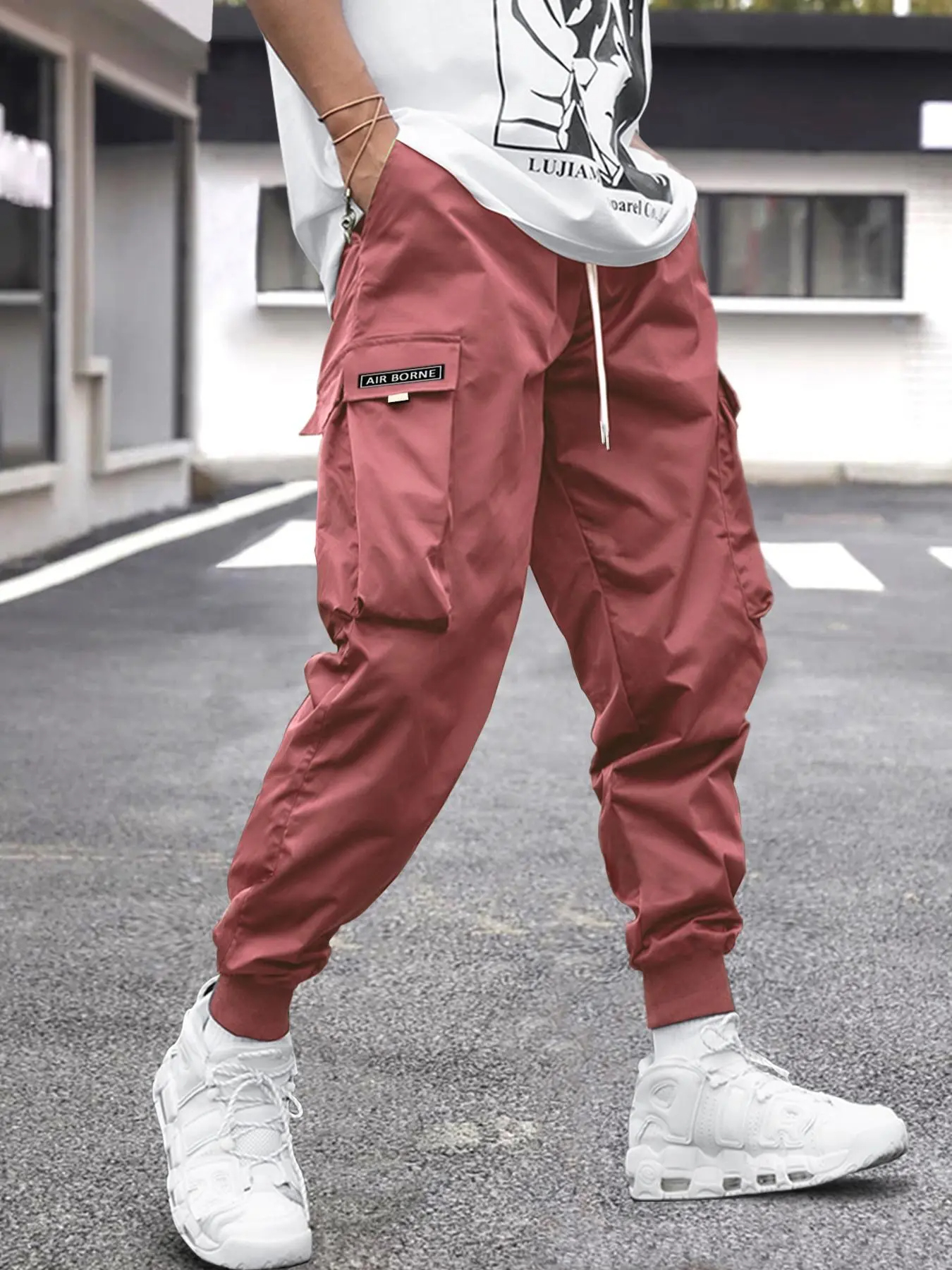 Men's Flap Pocket Streetwear Cargo Pants Drawstring Elastic Waist Techwear Jogger 