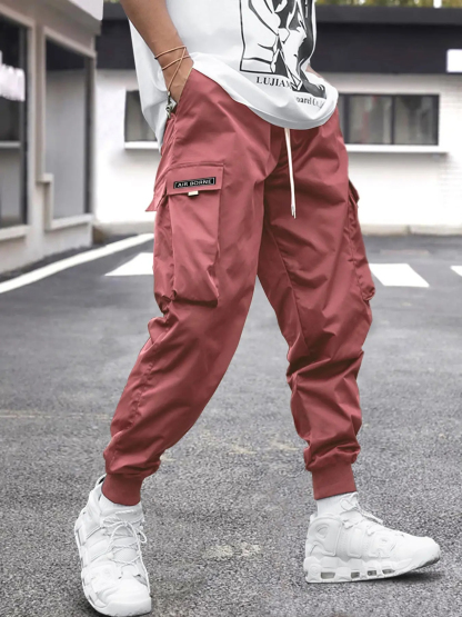 Men's Flap Pocket Streetwear Cargo Pants Drawstring Elastic Waist Techwear Jogger 