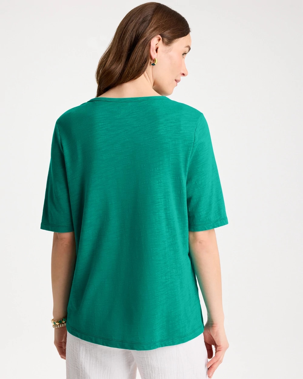 Cotton Slub Crewneck Button Tee
