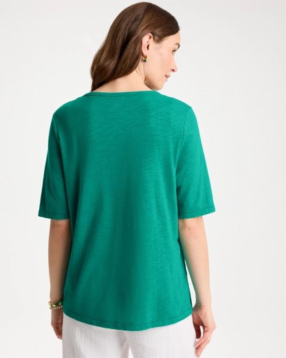 Cotton Slub Crewneck Button Tee
