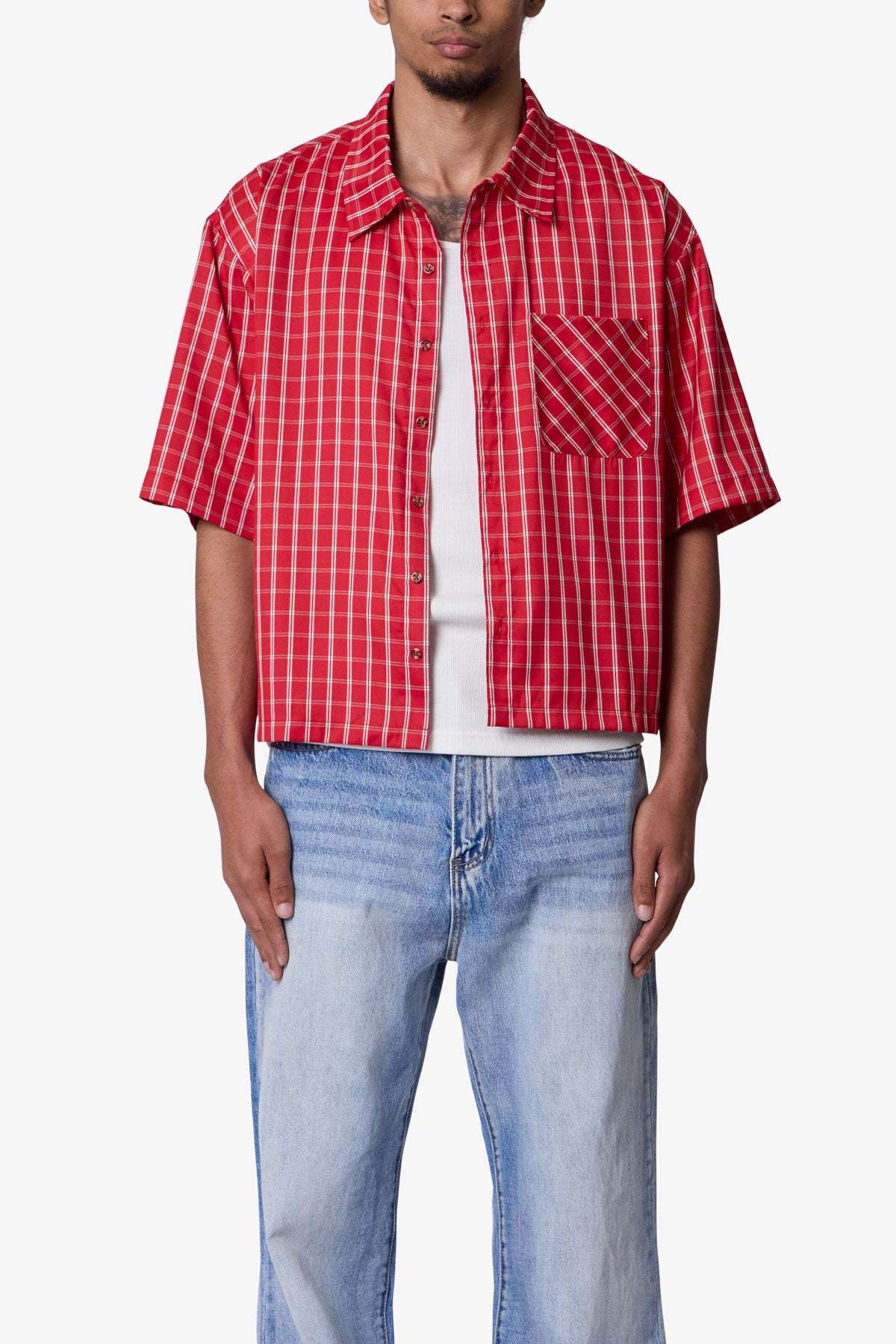 Crispy Poplin Over Shirt - Red