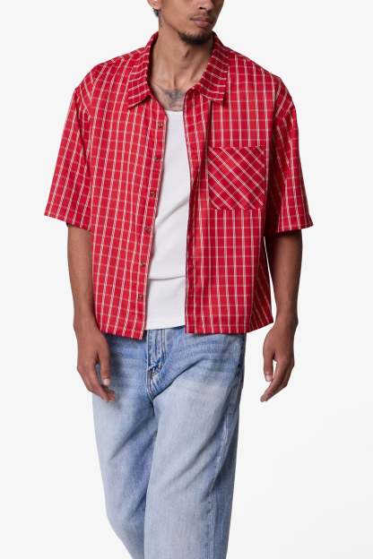 Crispy Poplin Over Shirt - Red
