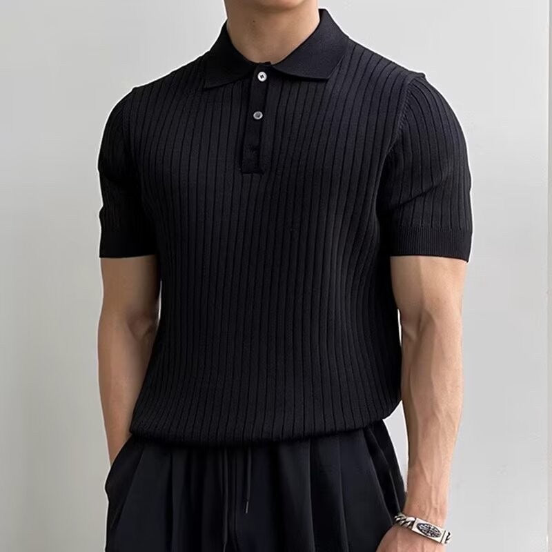 🔥Last Day Promotion!🔥Men's Short Sleeve Old Money Ribbed Knit Polo Shirt