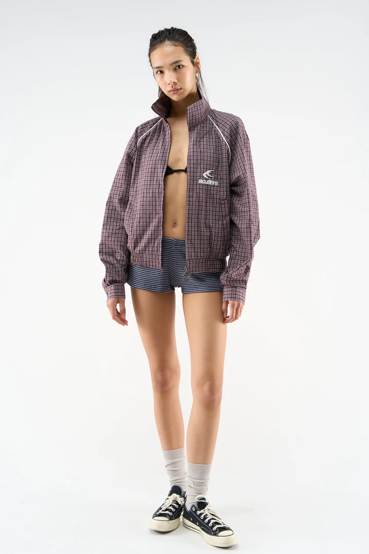 Chamise Checkered Burgundy Zipper