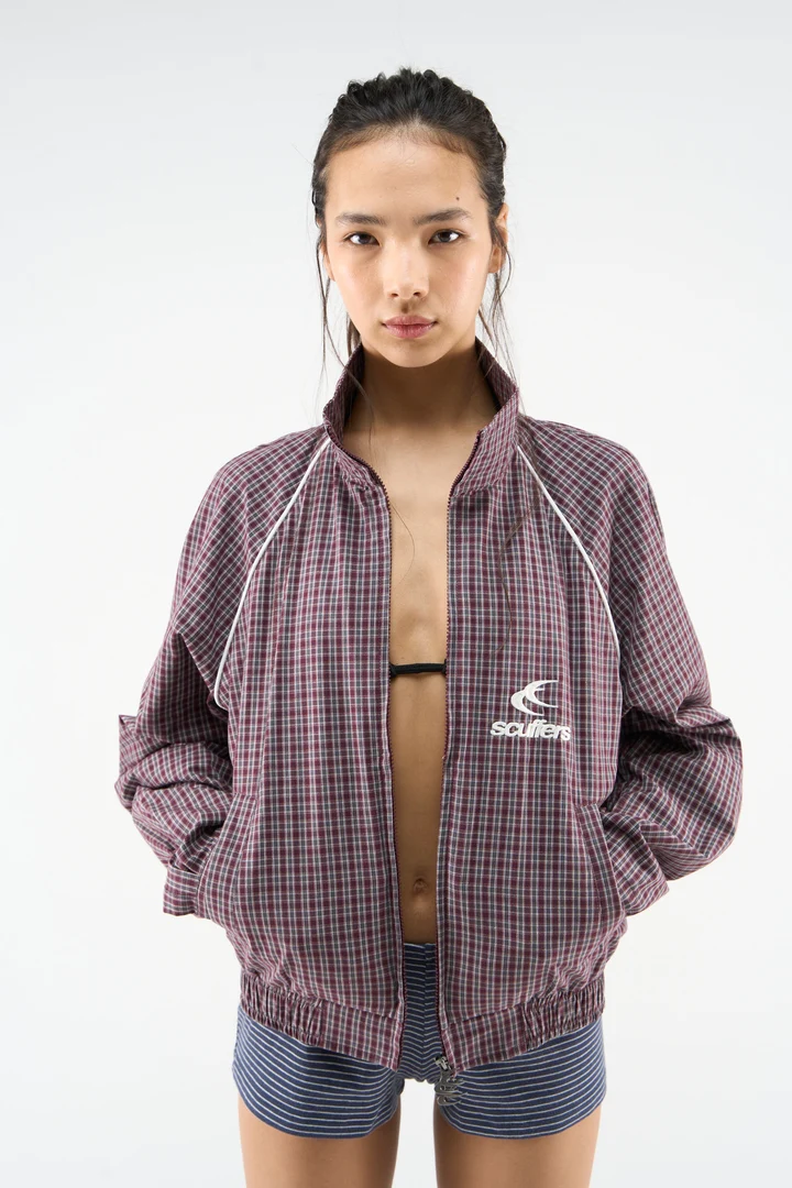 Chamise Checkered Burgundy Zipper