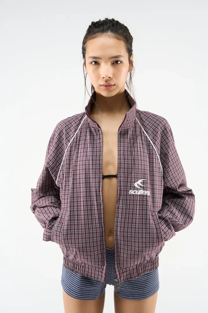 Chamise Checkered Burgundy Zipper