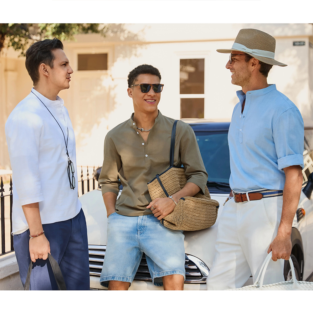 Men's Casual Linen 3/4 Sleeve Lightweight Henley Shirt
